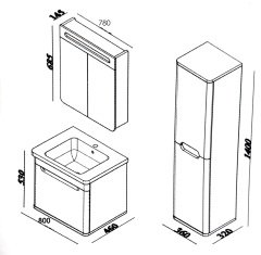 Lineart Wing 80 cm Banyo Dolabı + Ayna Dolaplı