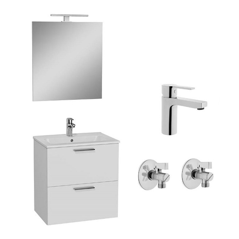 VitrA 66191 Mia Banyo Dolabı Seti Çekmeceli 60 cm, Parlak Beyaz + Led Ayna + Armatür