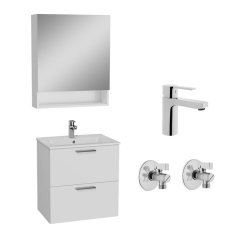 VitrA 66189 Mia Banyo Dolabı Seti Çekmeceli 60 cm, Parlak Beyaz + Dolaplı Ayna + Armatür
