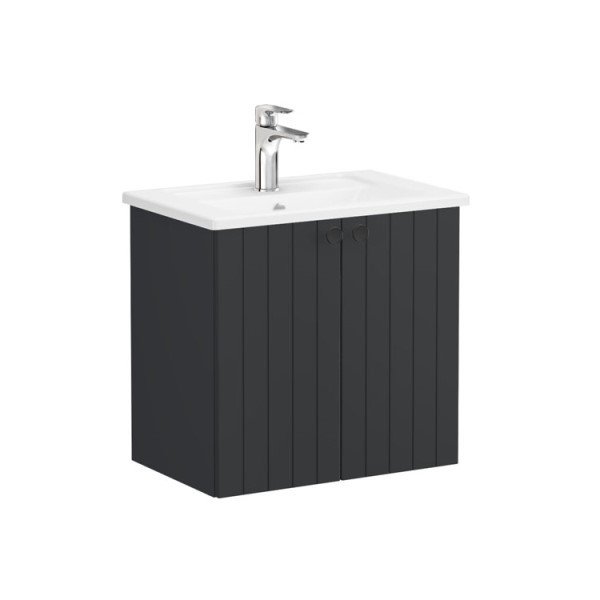 Vitra Root Groove 69209 Lavabo Dolabı, Kapaklı, 60 Cm, Dar, Mat Grafit, Köşeli Lavabolu