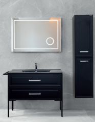 Lineart Soho 85 cm Lavabo Dolabı + Ledli Ayna Siyah Lavabolu