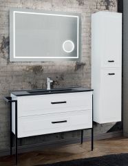 Lineart Soho 85 cm Lavabo Dolabı + Ledli Ayna Siyah Lavabolu