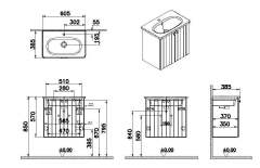 Vitra Root Groove 69213 Lavabo Dolabı, Kapaklı, 60 Cm, Dar, Mat Açık Gri, Yuvarlak Lavabolu