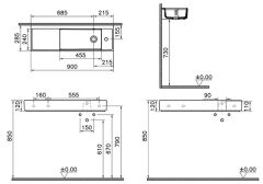 Vitra 7407B076-0029 ArchiPlan Dar Lavabo Sağ Armatür Delikli 90 Cm M.Taş Gri