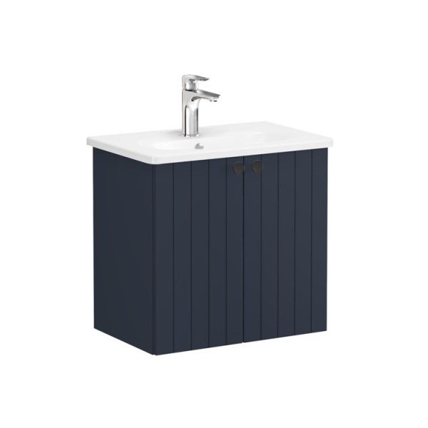 Vitra Root Groove 69217 Lavabo Dolabı, Kapaklı, 60 Cm, Dar, Mat Lacivert, Yuvarlak Lavabolu