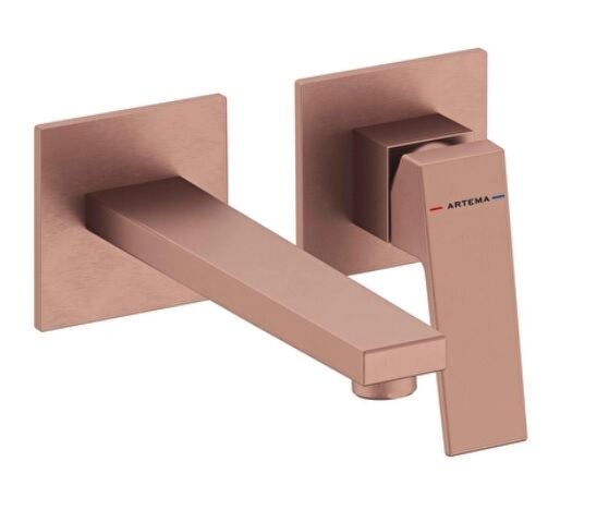 Artema A4359224 Minimax Square Ankastre Lavabo Bataryası Kısa Sıva Üstü, Fırçalı Bakır