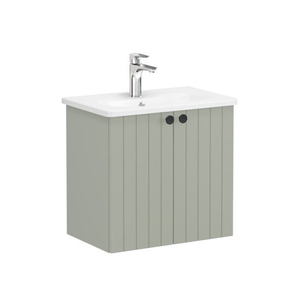 Vitra Root Groove 69218 Lavabo Dolabı, Kapaklı, 60 Cm, Dar, Mat Retro Yeşil, Yuvarlak Lavabolu
