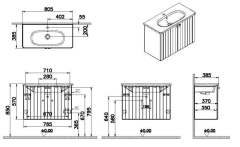 Vitra Root Groove 69227 Lavabo Dolabı, Kapaklı, 80 Cm, Dar, Mat Açık Gri, Yuvarlak Lavabolu