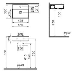 Vitra 7400B076-0001 ArchiPlan Dar Lavabo 45 Cm Mat Taş Gri