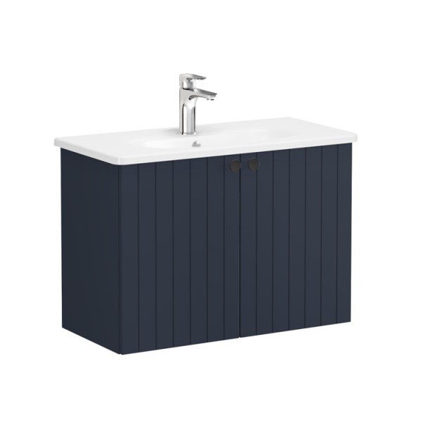 Vitra Root Groove 69231 Lavabo Dolabı, Kapaklı, 80 Cm, Dar, Mat Lacivert, Yuvarlak Lavabolu