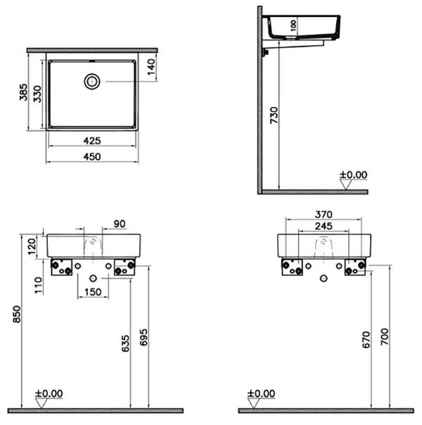 Vitra 7403B076-0016 ArchiPlan Dar Lavabo 45 Cm Mat Taş Gri
