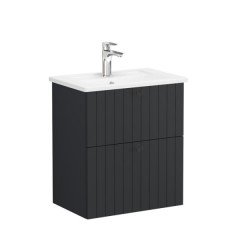 Vitra Root Groove 69237 Lavabo Dolabı, Çift Çekmeceli, Dar, 60 Cm, Mat Grafit, Köşeli Lavabolu
