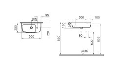 Vitra 7070b003-0029 Shift Sağ Armatür Delikli Lavabo 50 Cm Beyaz