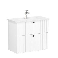 Vitra Root Groove 69247 Lavabo Dolabı, Çift Çekmeceli, Dar, 80 Cm, Mat Beyaz, Köşeli Lavabolu