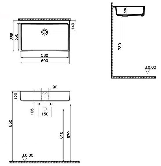 Vitra 7404B076-1860 ArchiPlan Dar Lavabo 60 Cm Mat Taş Gri