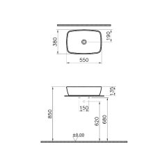 Vitra 7075b003-0016 Shift Tezgah Üstü Çanak Lavabo 55 Cm Parlak Beyaz