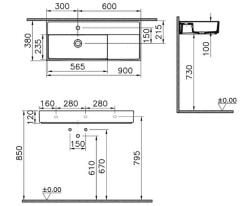 Vitra 7402B076-0041 ArchiPlan Dar Lavabo 90 Cm Mat Taş Gri