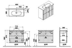 Vitra Root Groove 69255 Lavabo Dolabı, Çift Çekmeceli, Dar, 80 Cm, Mat Açık Gri, Yuvarlak Lavabolu
