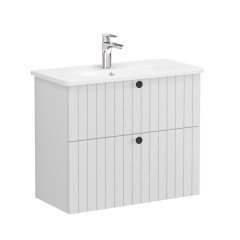 Vitra Root Groove 69255 Lavabo Dolabı, Çift Çekmeceli, Dar, 80 Cm, Mat Açık Gri, Yuvarlak Lavabolu