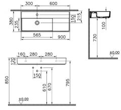 Vitra 7402B076-6277 ArchiPlan Metal Ayaklı Dar Lavabo 90 Cm Mat Taş Gri