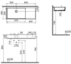 Vitra 7405B076-0012 ArchiPlan Dar Lavabo 90 Cm Mat Taş Gri