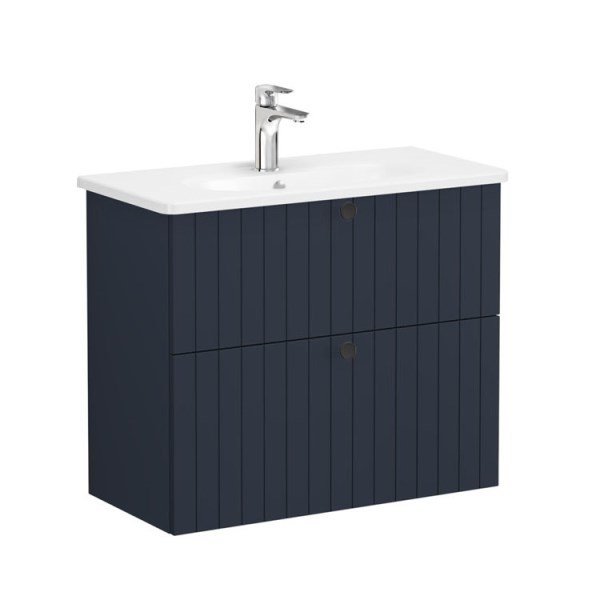 Vitra Root Groove 69259 Lavabo Dolabı, Çift Çekmeceli, Dar, 80 Cm, Mat Lacivert, Yuvarlak Lavabolu