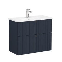 Vitra Root Groove 69259 Lavabo Dolabı, Çift Çekmeceli, Dar, 80 Cm, Mat Lacivert, Yuvarlak Lavabolu