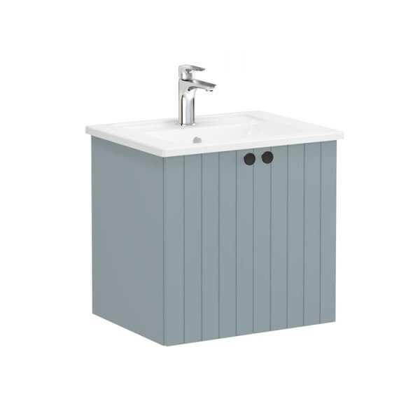 Vitra Root Groove 69264 Lavabo Dolabı, Kapaklı, 60 Cm, Mat Fiyord Yeşili, Köşeli Lavabolu