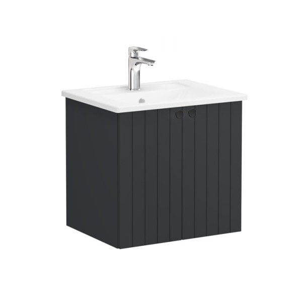 Vitra Root Groove 69265 Lavabo Dolabı, Kapaklı, 60 Cm, Mat Grafit, Köşeli Lavabolu