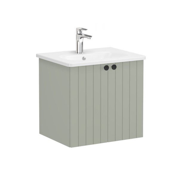 Vitra Root Groove 69274 Lavabo Dolabı, Kapaklı, 60 Cm, Mat Retro Yeşil, Yuvarlak Lavabolu