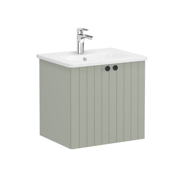 Vitra Root Groove 69274 Lavabo Dolabı, Kapaklı, 60 Cm, Mat Retro Yeşil, Yuvarlak Lavabolu