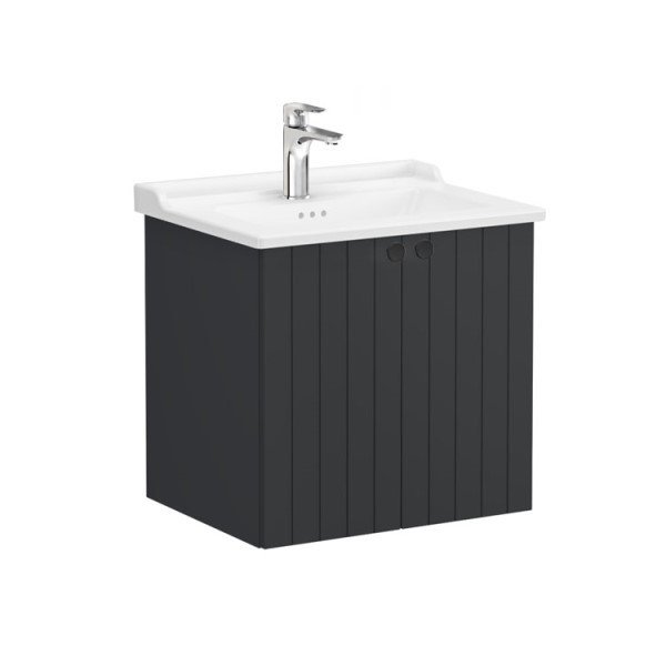 Vitra Root Groove 69279 Lavabo Dolabı, Kapaklı, 60 Cm, Mat Grafit, Klasik Lavabolu