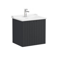 Vitra Root Groove 69279 Lavabo Dolabı, Kapaklı, 60 Cm, Mat Grafit, Klasik Lavabolu