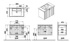 Vitra Root Groove 69284 Lavabo Dolabı, Kapaklı, 80 Cm, Mat Gri, Köşeli Lavabolu