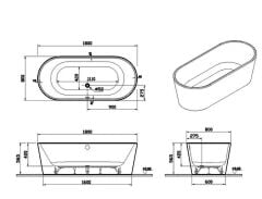 Vitra 65380007000 Geo 180x80 FS Oval KlıSif+Ayak Dış.RS