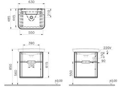 Vitra 65988 Sento Lavabo Dolabı 65 Cm Çift Çekmeceli Mat Açık Gri