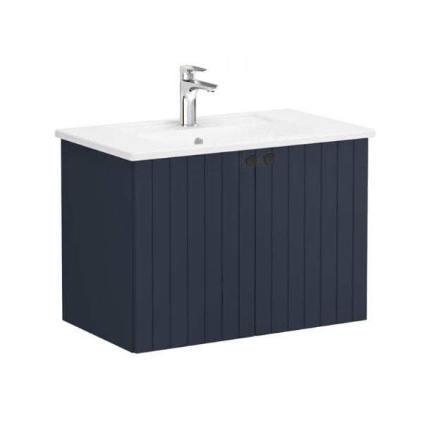 Vitra Root Groove 69287 Lavabo Dolabı, Kapaklı, 80 Cm, Mat Lacivert, Köşeli Lavabolu