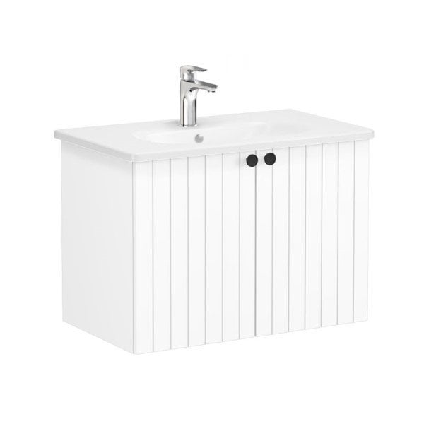 Vitra Root Groove 69289 Lavabo Dolabı, Kapaklı, 80 Cm, Mat Beyaz, Yuvarlak Lavabolu