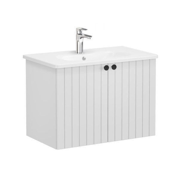 Vitra Root Groove 69290 Lavabo Dolabı, Kapaklı, 80 Cm, Mat Açık Gri, Yuvarlak Lavabolu