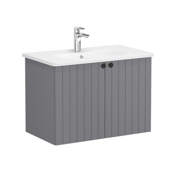 Vitra Root Groove 69291 Lavabo Dolabı, Kapaklı, 80 Cm, Mat Gri, Yuvarlak Lavabolu