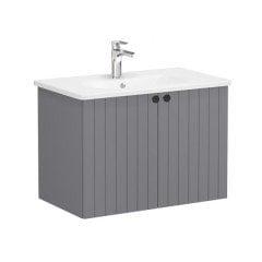 Vitra Root Groove 69291 Lavabo Dolabı, Kapaklı, 80 Cm, Mat Gri, Yuvarlak Lavabolu