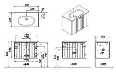 Vitra Root Groove 69292 Lavabo Dolabı, Kapaklı, 80 Cm, Mat Fiyord Yeşili, Yuvarlak Lavabolu
