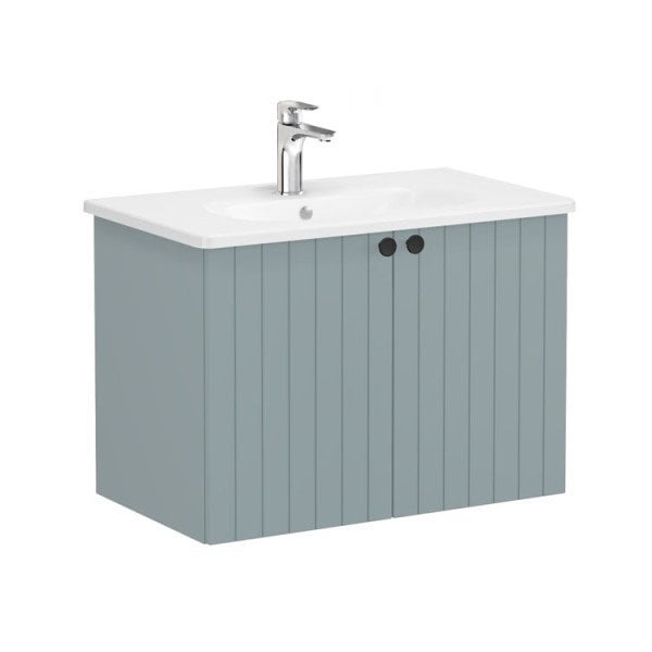 Vitra Root Groove 69292 Lavabo Dolabı, Kapaklı, 80 Cm, Mat Fiyord Yeşili, Yuvarlak Lavabolu