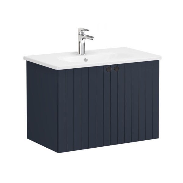 Vitra Root Groove 69294 Lavabo Dolabı, Kapaklı, 80 Cm, Mat Lacivert, Yuvarlak Lavabolu