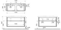 Vitra 65991 Sento Lavabo Dolabı 130 Cm Çift Çekmece,Çift Hazne M.Açık Gri