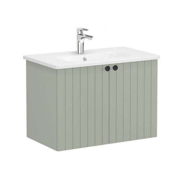 Vitra Root Groove 69295 Lavabo Dolabı, Kapaklı, 80 Cm, Mat Retro Yeşil, Yuvarlak Lavabolu
