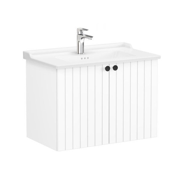 Vitra Root Groove 69296 Lavabo Dolabı, Kapaklı, 80 Cm, Mat Beyaz, Klasik Lavabolu
