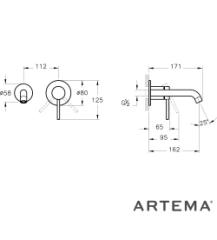Artema A4353736 Minimax Round Ankastre Lavabo Bataryası Kısa,Mat Siyah