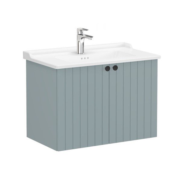 Vitra Root Groove 69299 Lavabo Dolabı, Kapaklı, 80 Cm, Mat Fiyord Yeşili, Klasik Lavabolu