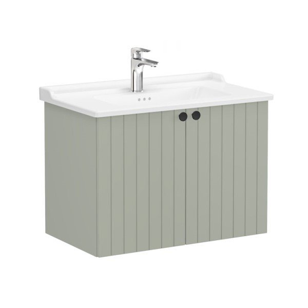 Vitra Root Groove 69302 Lavabo Dolabı, Kapaklı, 80 Cm, Mat Retro Yeşil, Klasik Lavabolu